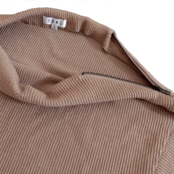 THML Pink Ribbed Sweater Blouse Long Sleeve Grey Cuffs Zip Detail Top Women’s S - Picture 5 of 5
